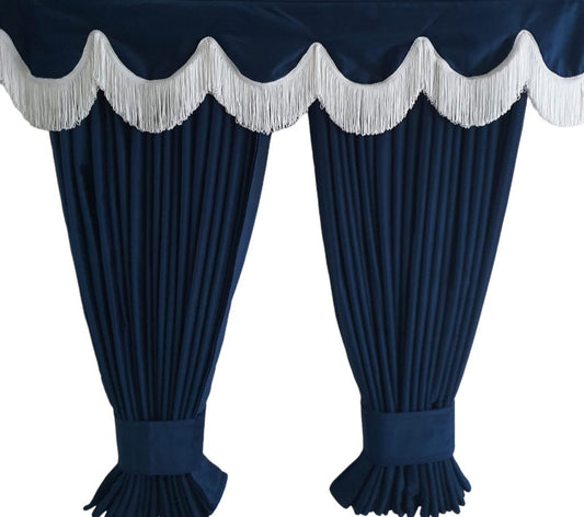Blue/ White TRUCK CURTAINS SET PREMIUM QUALITY DOUBLE LINED