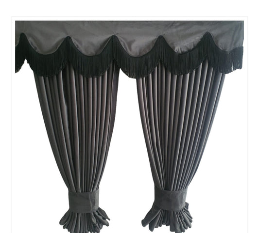 GREY / Black TRUCK CURTAINS SET PREMIUM QUALITY DOUBLE LINED