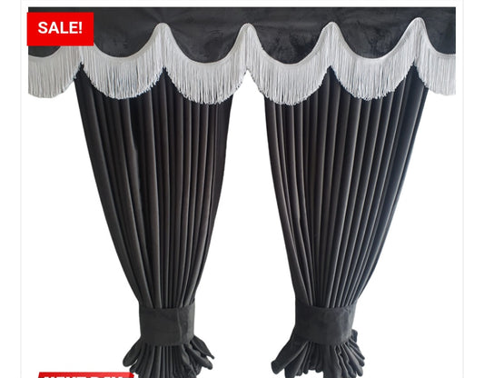 GREY /WhiteTRUCK CURTAINS SET PREMIUM QUALITY DOUBLE LINED