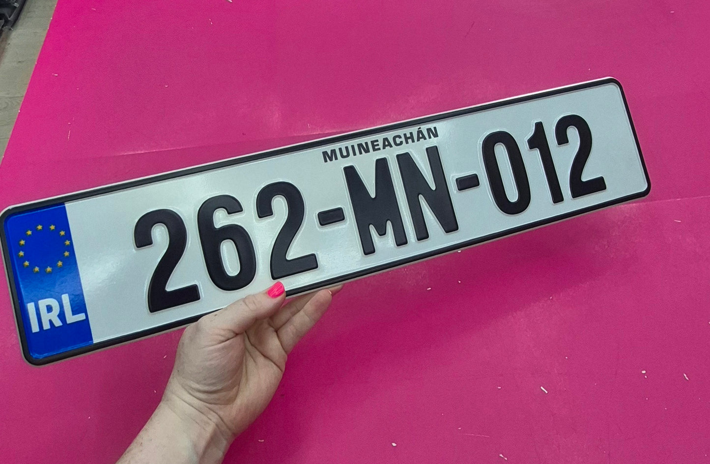 Pressed Irish Font NCT Plates – Fully Road Legal & NCT Compliant