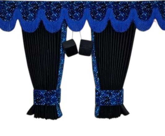 CMG BLUE DANISH PLUSH TRUCK CURTAINS WITH PELMET