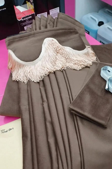 CMG BROWN/CREAM TRUCK CURTAINS WITH PELMET