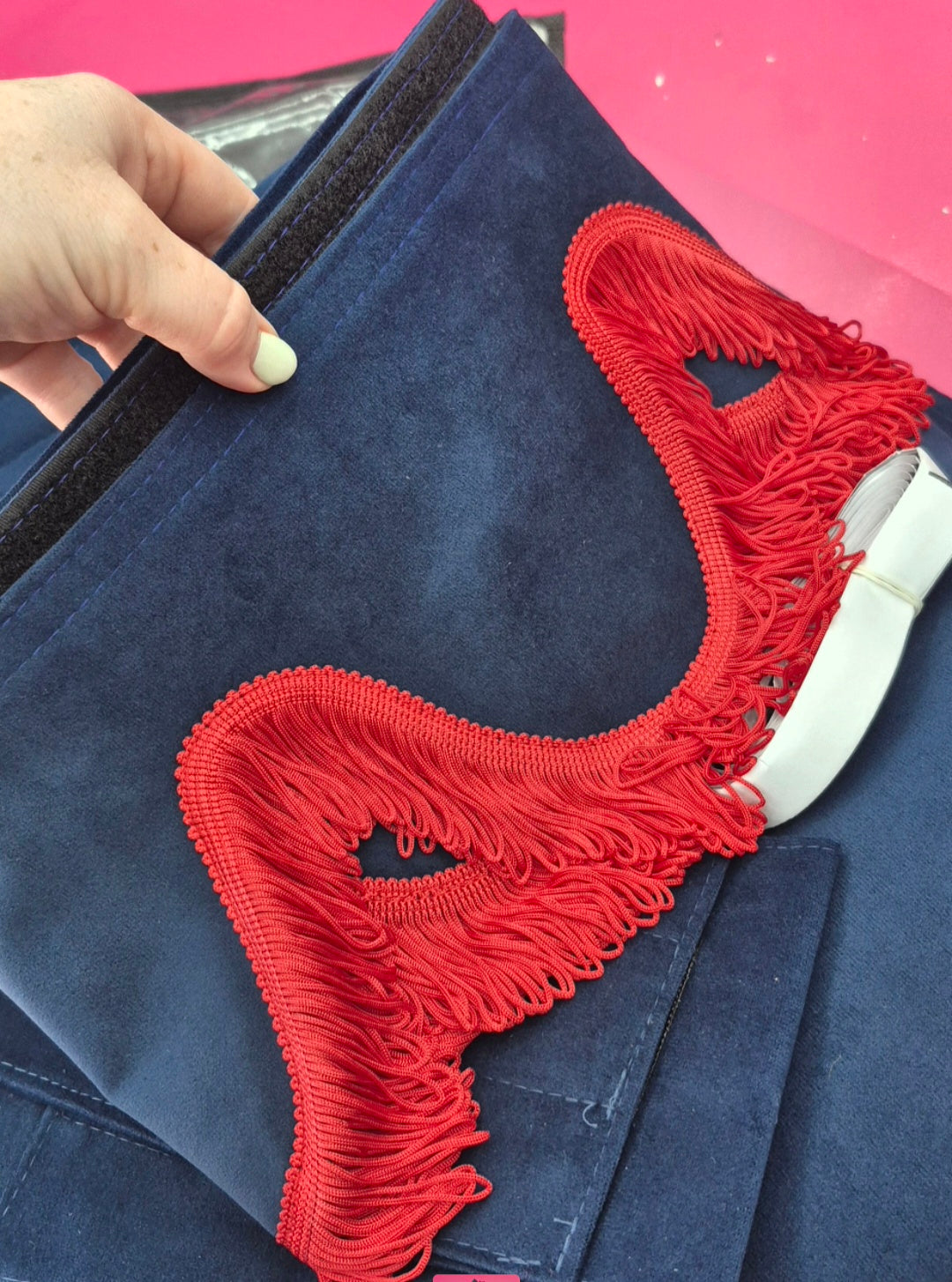 CMG BLUE TRUCK CURTAINS WITH RED PELMET