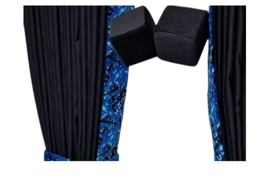 CMG BLUE DANISH PLUSH TRUCK CURTAINS WITH PELMET