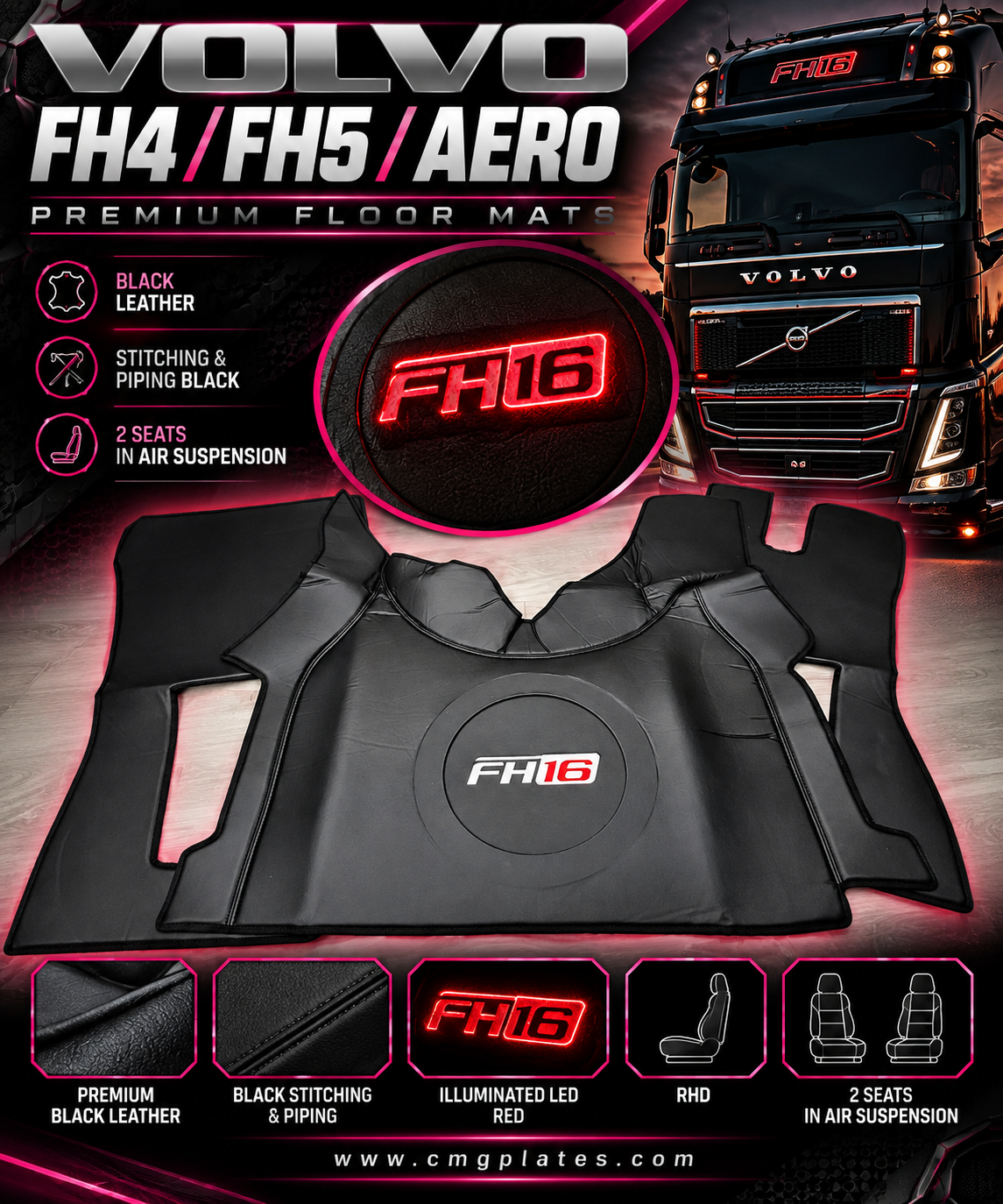 VOLVO FH4 / FH5 / AERO FLOOR MAT RED LED