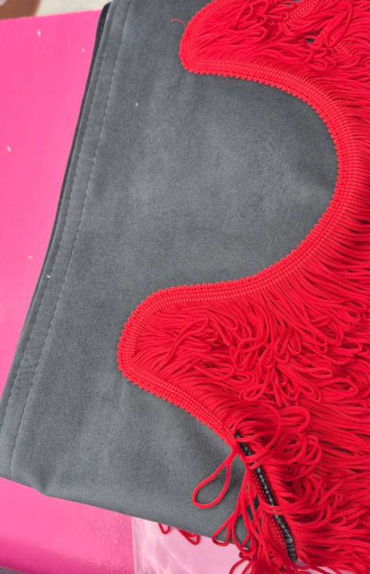 CMG GREY TRUCK CURTAINS WITH RED PELMET